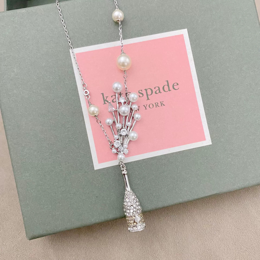 kate spade Champagne Bottle Necklace Micro Set Diamond Pearl Firework